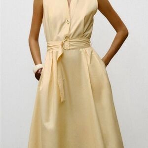 Zara Cream Belted Midi Dress